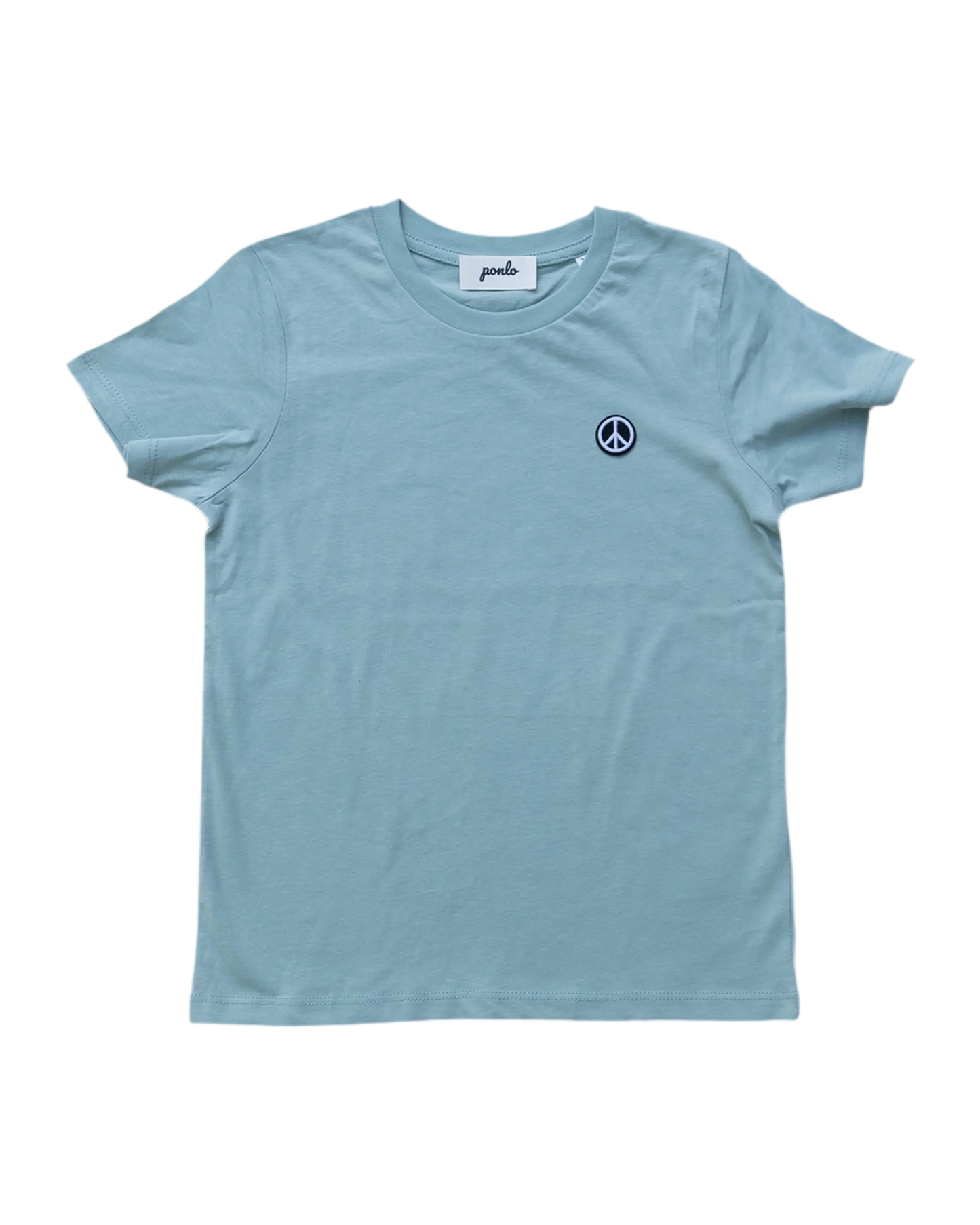 Light blue t-shirt with a peace symbol on a white background