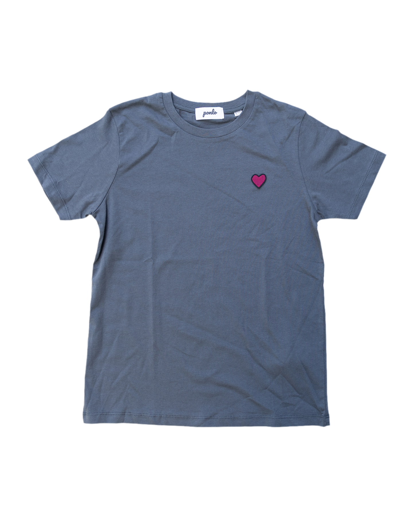 Blue t-shirt with a pink heart on a white background