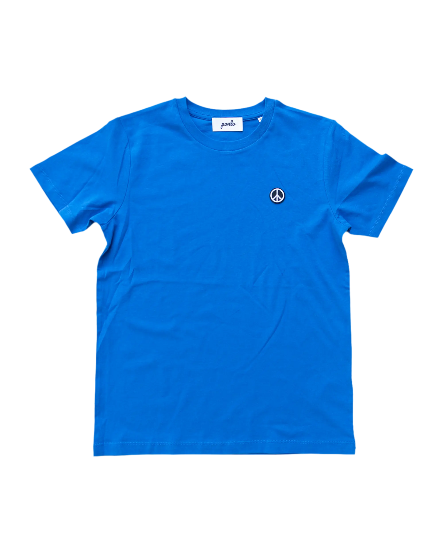 Blue t-shirt with a peace symbol on a white background