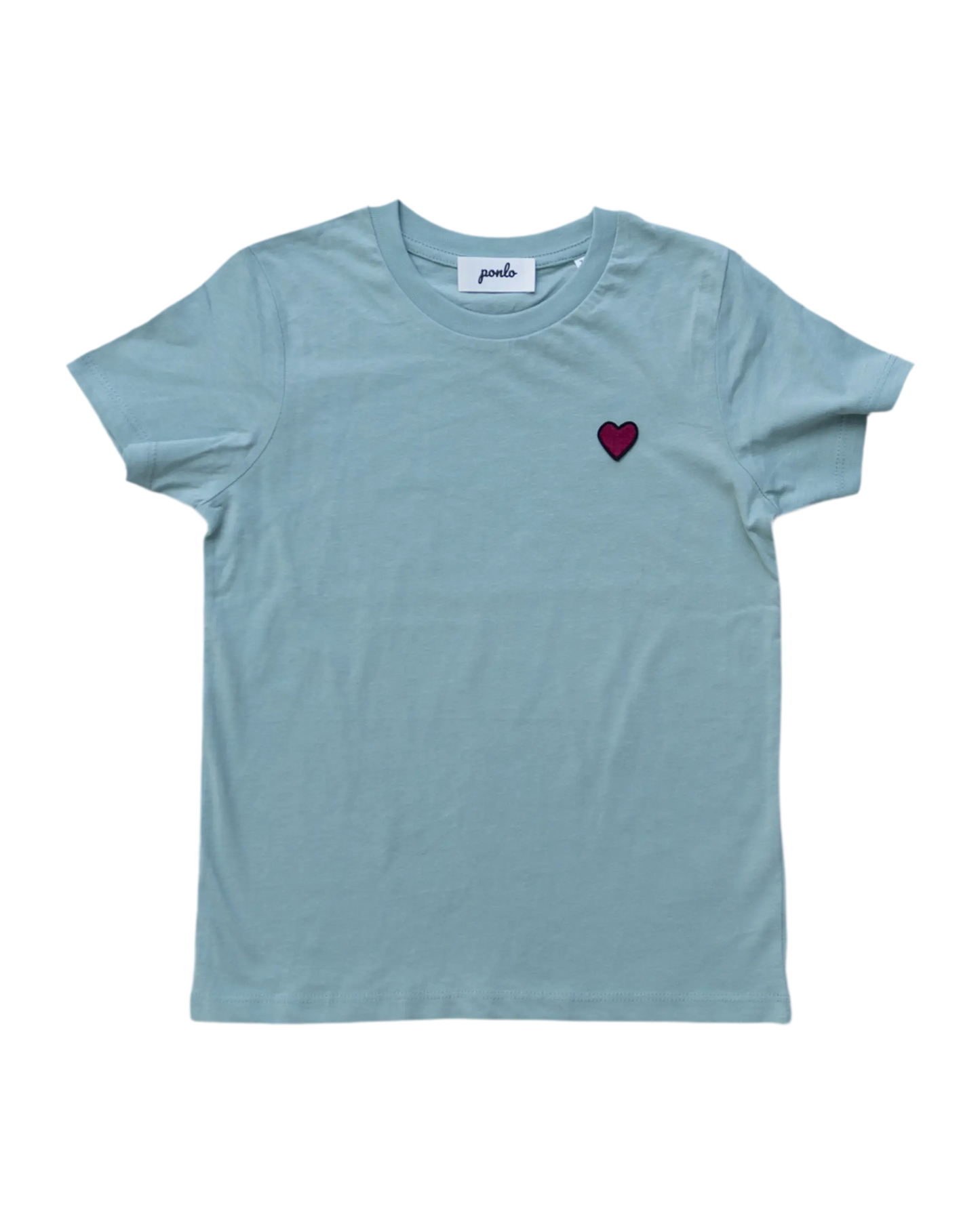 Light blue t-shirt with a red heart on a white background