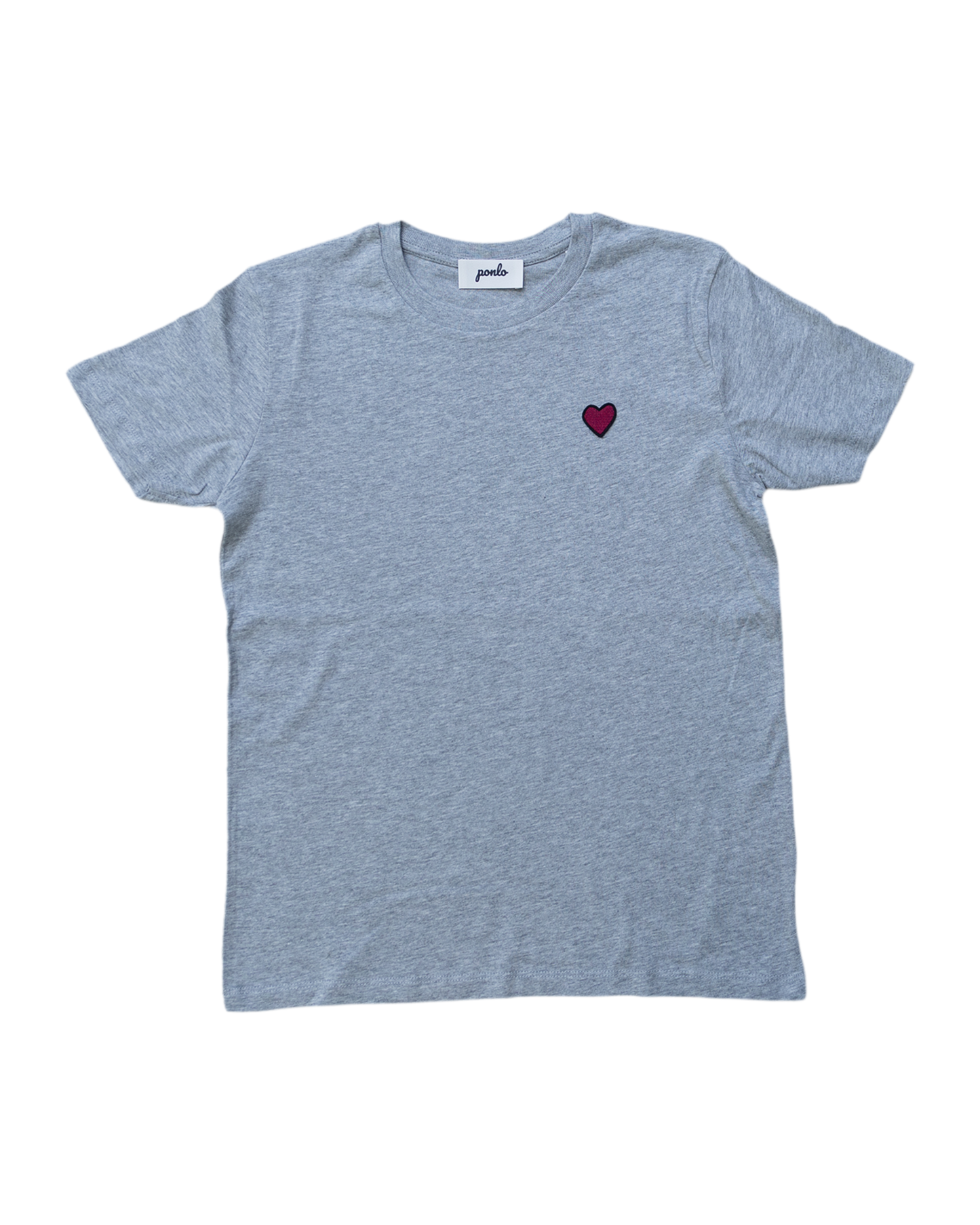 Gray t-shirt with a red heart on a white background