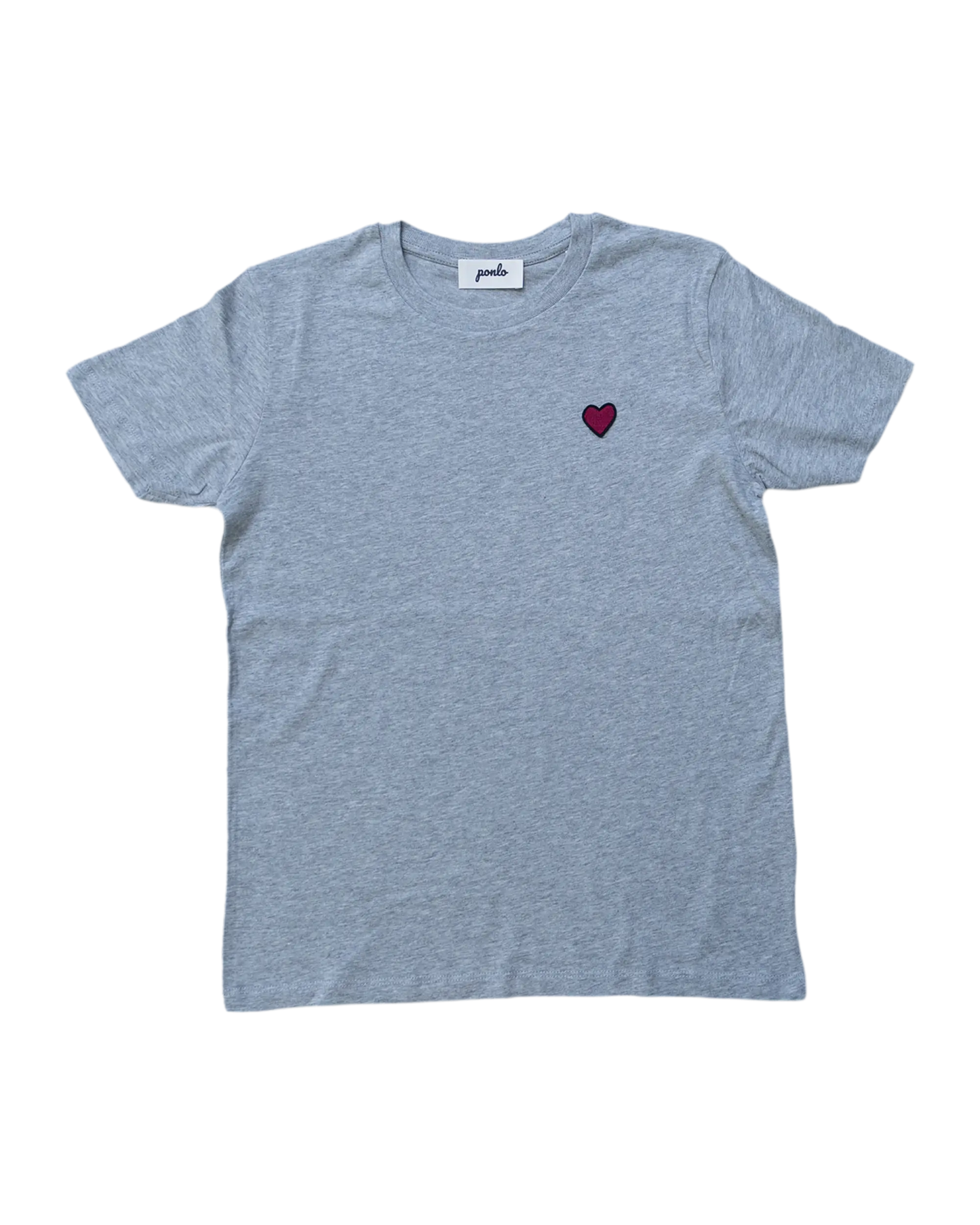 Gray t-shirt with a red heart on a white background