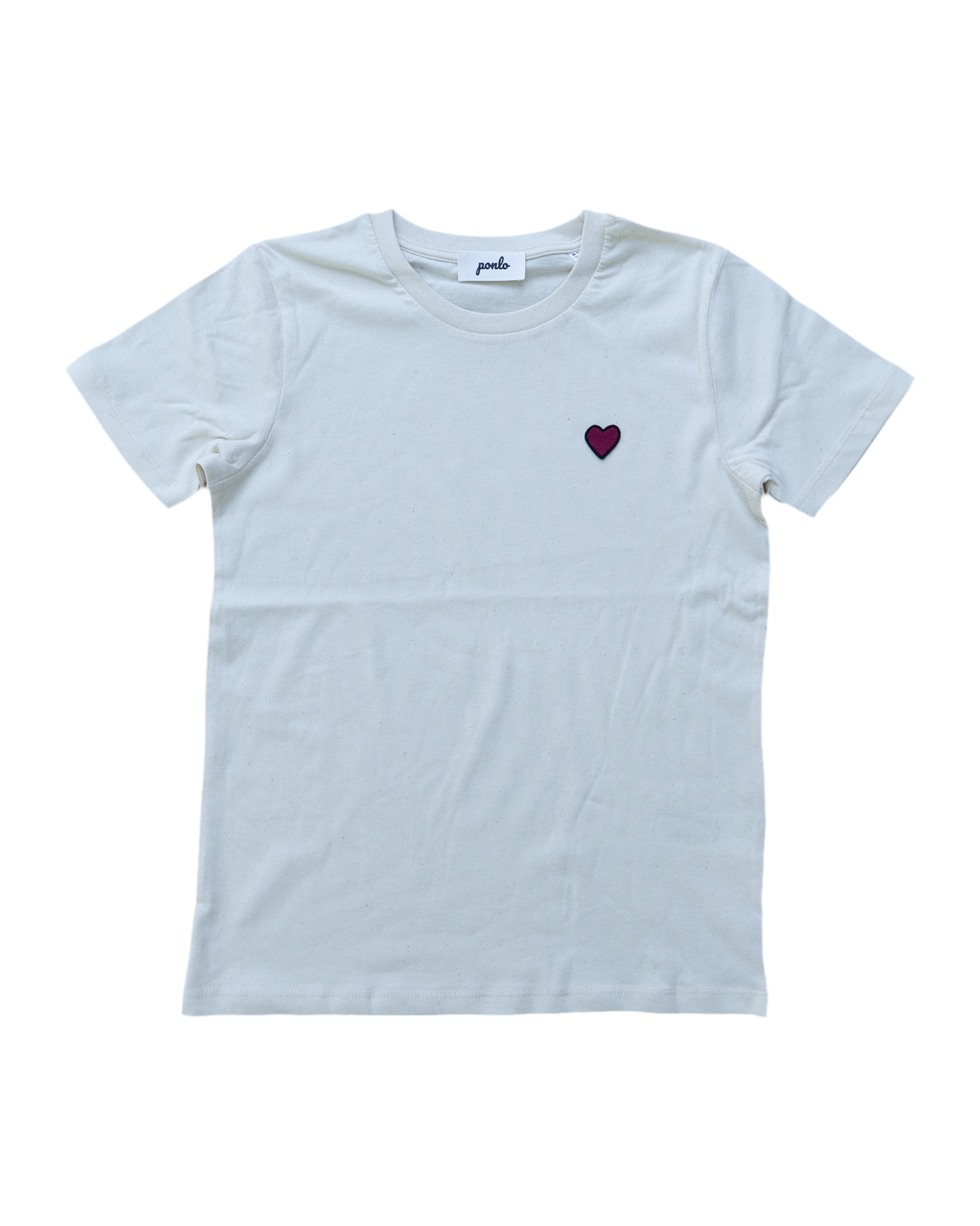 White t-shirt with a purple heart on a white background