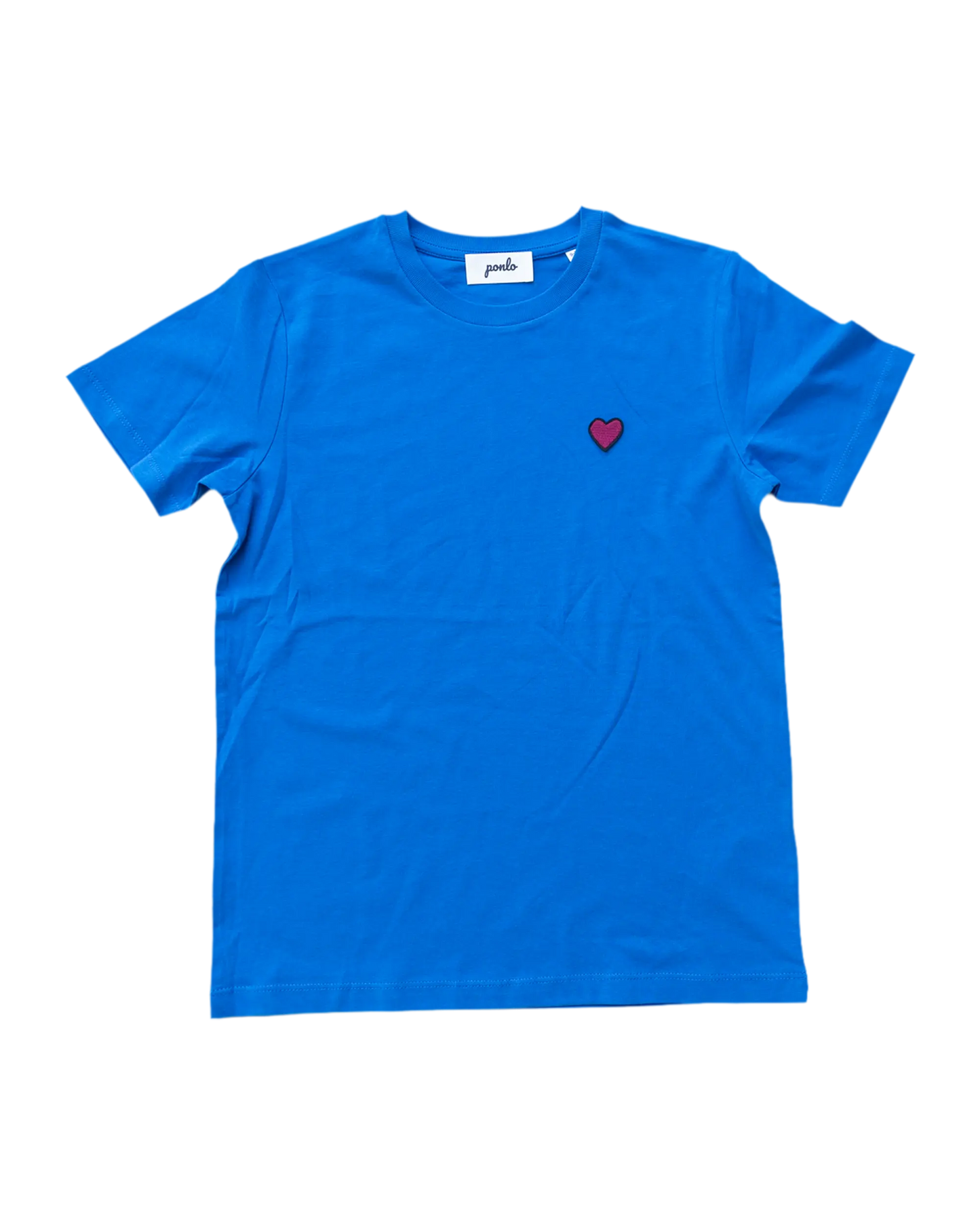 Blue t-shirt with a red heart on a white background