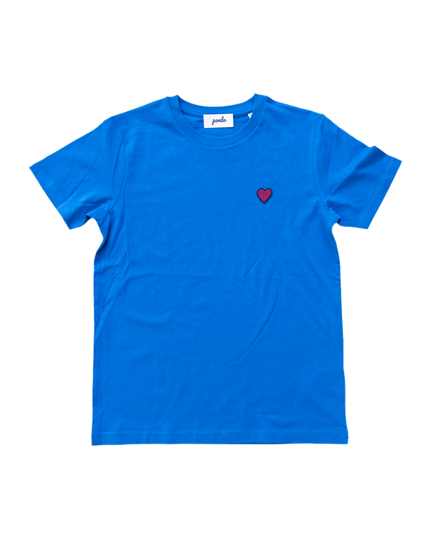 Blue t-shirt with a red heart on a white background